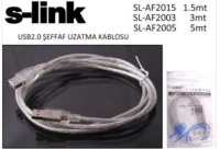 S-link SL-AF2015 Usb2.0 1.5mt Şeffaf Uzatma Kablo